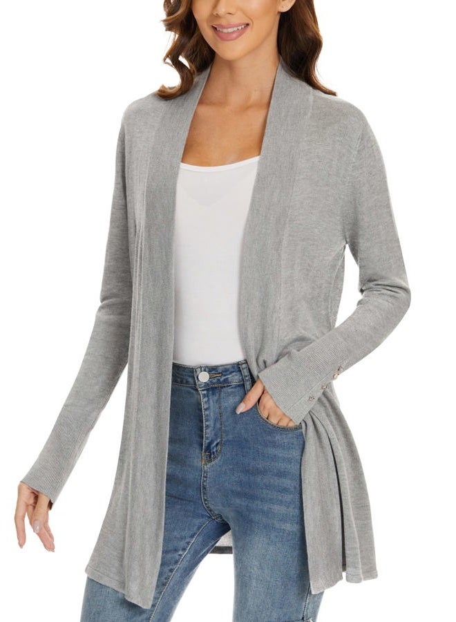 ROW 8 ROW Cardigan for Women Dressy Casual Long Sleeve Open Front Knit Cardigan Sweaters Light Grey - Image 2