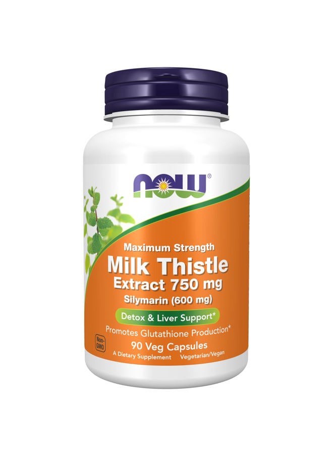 now Foods Milk Thistle Extract 750 mg Silymarin (600 mg), Maximum Strength - 90 Veg Capsules - Image 1