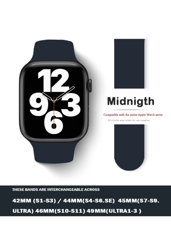 Samu Silicone Apple Watch Band Strap 42MM 44MM 45MM 49MM Compatible with All Series Durable Comfortable Everyday Wear Midnight Color - Image 1