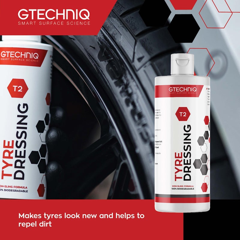 Gtechniq T2 Tire Dressing for Car Tire Shine. 8.5 fl oz | Repels Water, Dirt and Grime, Restores Tire Black Finish, Long Lasting Protection and Shine, Quick and Easy Wipe-On-Wipe-Off Application - Image 2