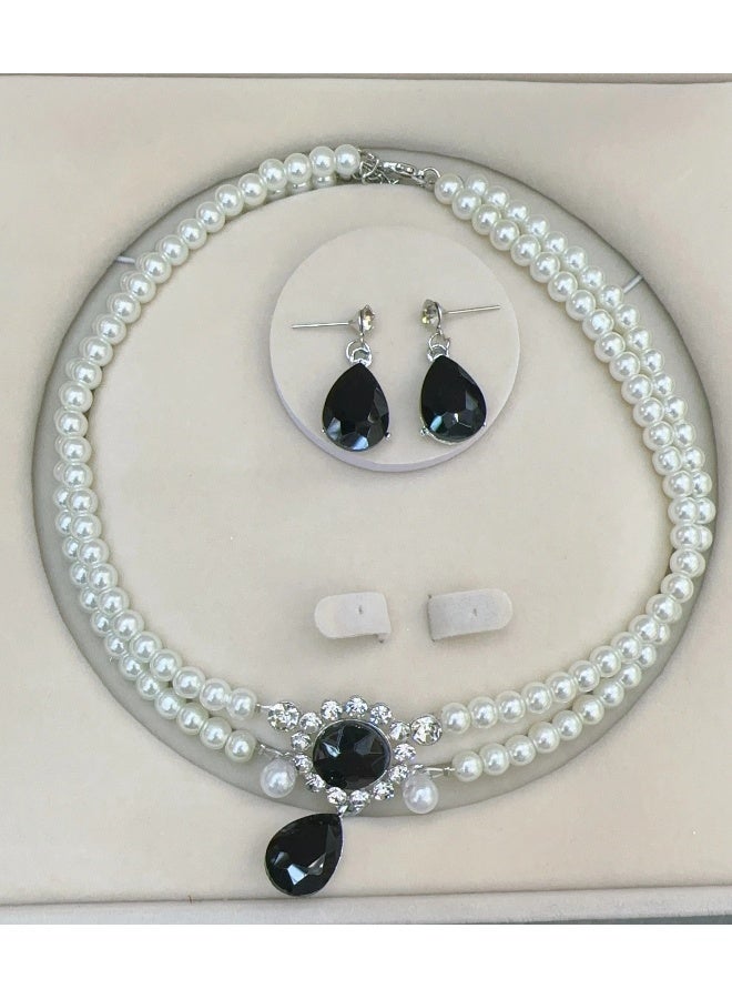 NIBEMINENT Fashionable New Minimalist Elegant Pearl and Diamond-Studded Double Layer Beaded Necklace