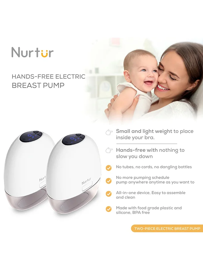 نورتر Electric Breast Pump Hands Free Wearable & Portable  Wireless Breast Pump Hand Free LCD Display Small & Light weight White 140ml Pack of 2
