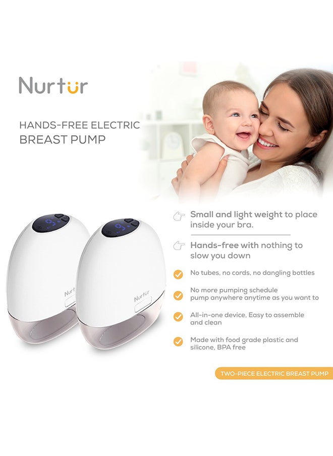 Nurtur مضخة ثدي كهربائية بدون استخدام اليدين، مضخة ثدي لاسلكية محمولة يمكن ارتداؤها بدون استخدام اليدين، شاشة LCD صغيرة وخفيفة الوزن، بيضاء 140 مل، عبوة من قطعتين  - Image 2