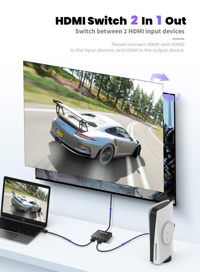Newcare HDMI Switch 4K@120Hz, Bidirectional HDMI 2.1 Switch 2 in 1 Out, 48 Gbps, HDR, 3D Surround Sound, NEWCARE Aluminum 8K@60Hz HDMI Switcher Splitter for PS5/4, Xbox, Fire Stick (Black 4K@120Hz) - Image 2