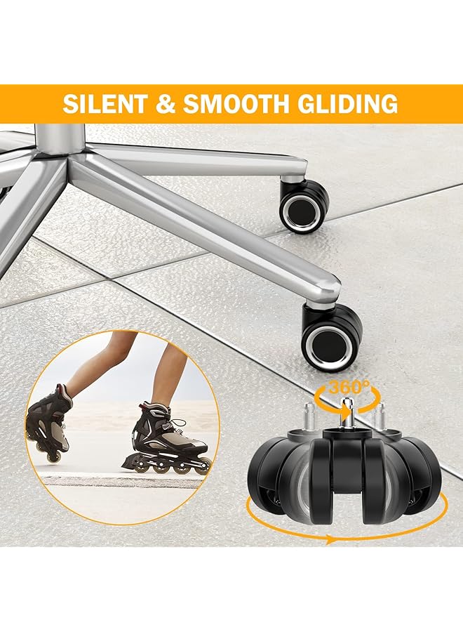 إيروريكس عجلات دوارة 360 درجة لكرسي المكتب البديل آمنة لجميع الأرضيات ولا تحتاج إلى حصائر وعجلات كرسي شديدة التحمل 1000 رطل خالية من الضوضاء وانزلاق سلس مجموعة من 5 عجلات كرسي ملائمة عالميًا - Image 5