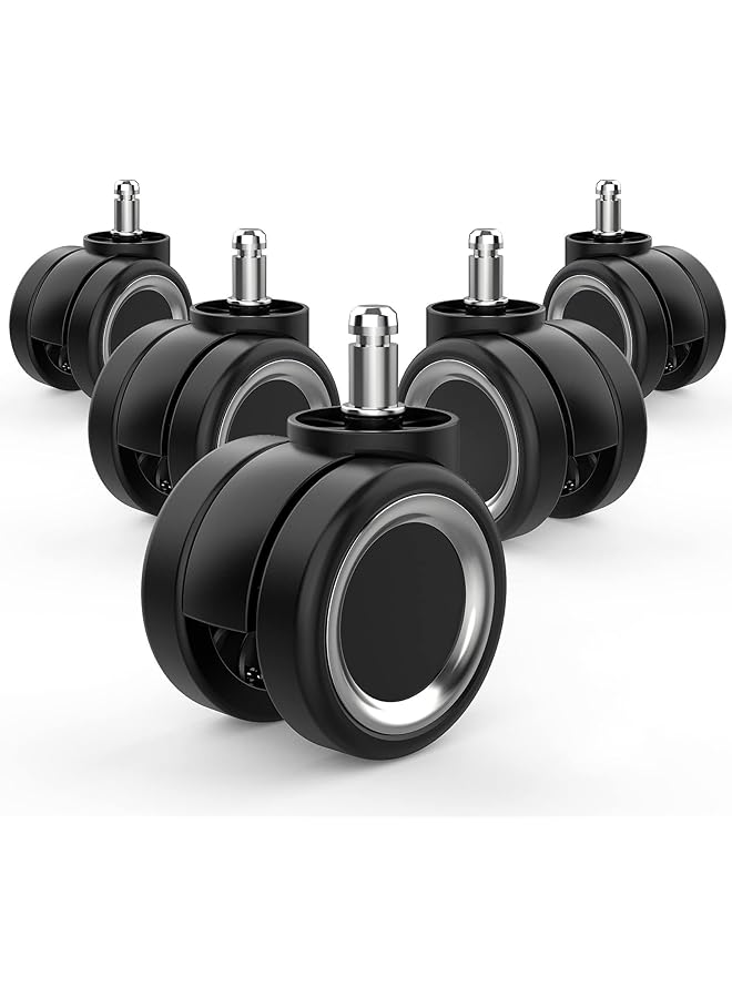 إيروريكس عجلات دوارة 360 درجة لكرسي المكتب البديل آمنة لجميع الأرضيات ولا تحتاج إلى حصائر وعجلات كرسي شديدة التحمل 1000 رطل خالية من الضوضاء وانزلاق سلس مجموعة من 5 عجلات كرسي ملائمة عالميًا - Image 1