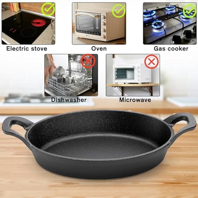 Unity Cast Iron Fajita Skillet Set 24Cm X 17Cm Sizzling Plate With Wooden Base Small Oval Casserole Dishes Cast Iron Pizza Baking Steak Pan For Stove Oven Grill - Image 4