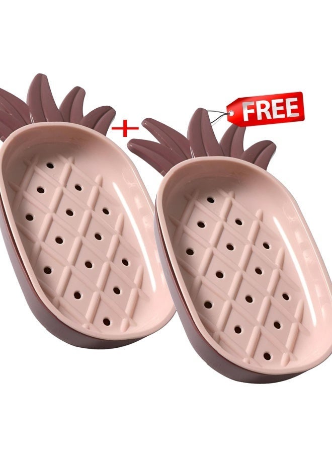 2-Piece Pineapple Soap Dish Set 1+1 Free  - Draining Soap Saver & Sponge Holder with Holes - Bathroom & Kitchen Organizer - Random color - Image 2