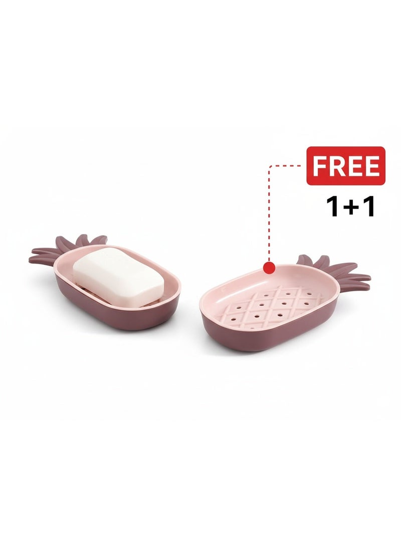 2-Piece Pineapple Soap Dish Set 1+1 Free  - Draining Soap Saver & Sponge Holder with Holes - Bathroom & Kitchen Organizer - Random color - Image 1