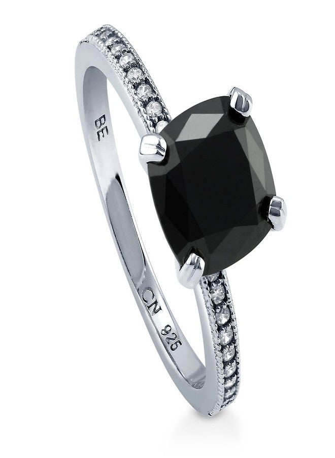 BERRICLE Sterling Silver Solitaire Rings for Women, 3 Carat Black Cushion Cut Cubic Zirconia CZ Ring - Image 1