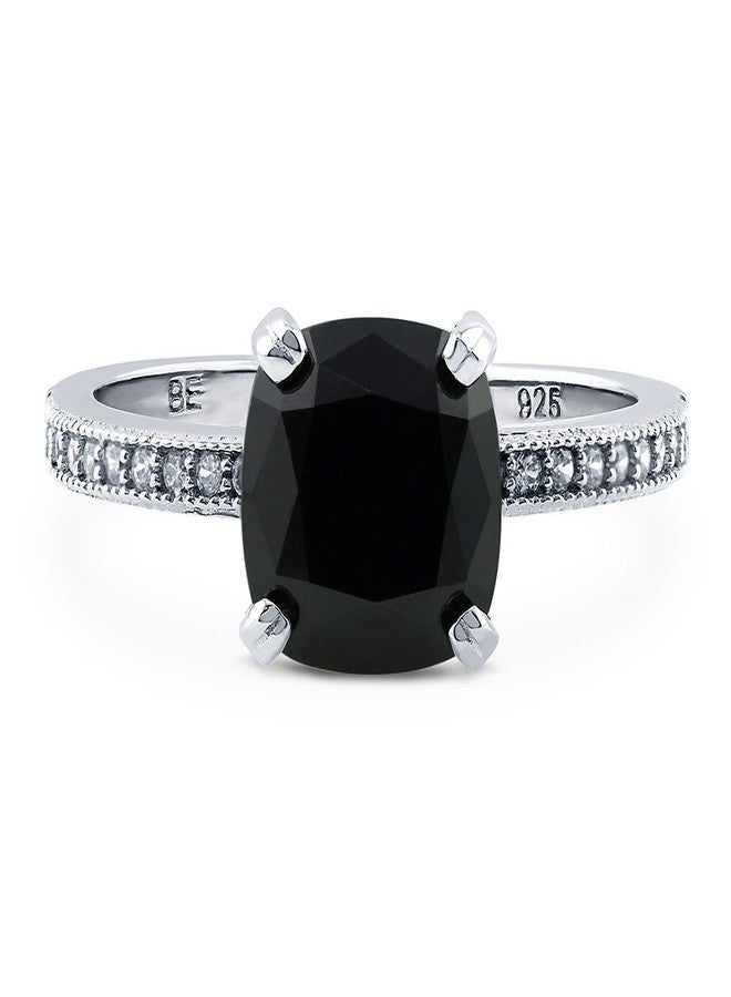BERRICLE Sterling Silver Solitaire Rings for Women, 3 Carat Black Cushion Cut Cubic Zirconia CZ Ring - Image 2