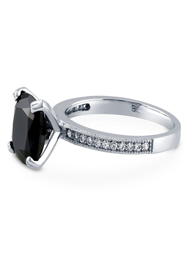 BERRICLE Sterling Silver Solitaire Rings for Women, 3 Carat Black Cushion Cut Cubic Zirconia CZ Ring - Image 3