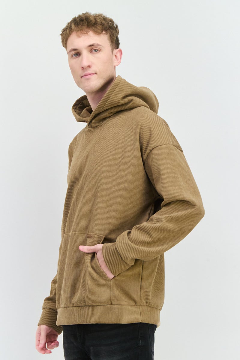 MEMBERS ONLY سويت شيرت رجالي بغطاء رأس وأكمام طويلة مضلعة، تان - Image 4