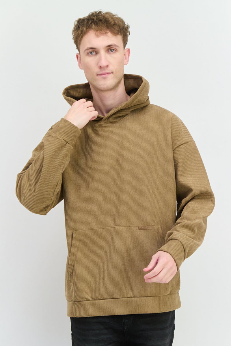 MEMBERS ONLY سويت شيرت رجالي بغطاء رأس وأكمام طويلة مضلعة، تان - Image 1