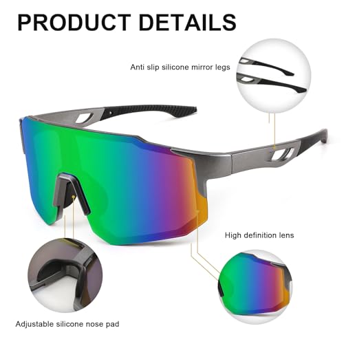 Karsaer Sports Baseball Sunglasses Men Women Visor Cycling Glasses MTB Running Driving Fishing Baseball B5105, Green - Image 4