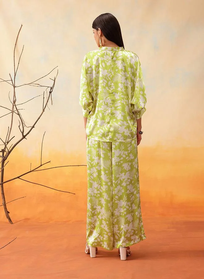 STREET 9 STREET 9 Floral Printed Balloon Sleeve Shirt with Trousers Set