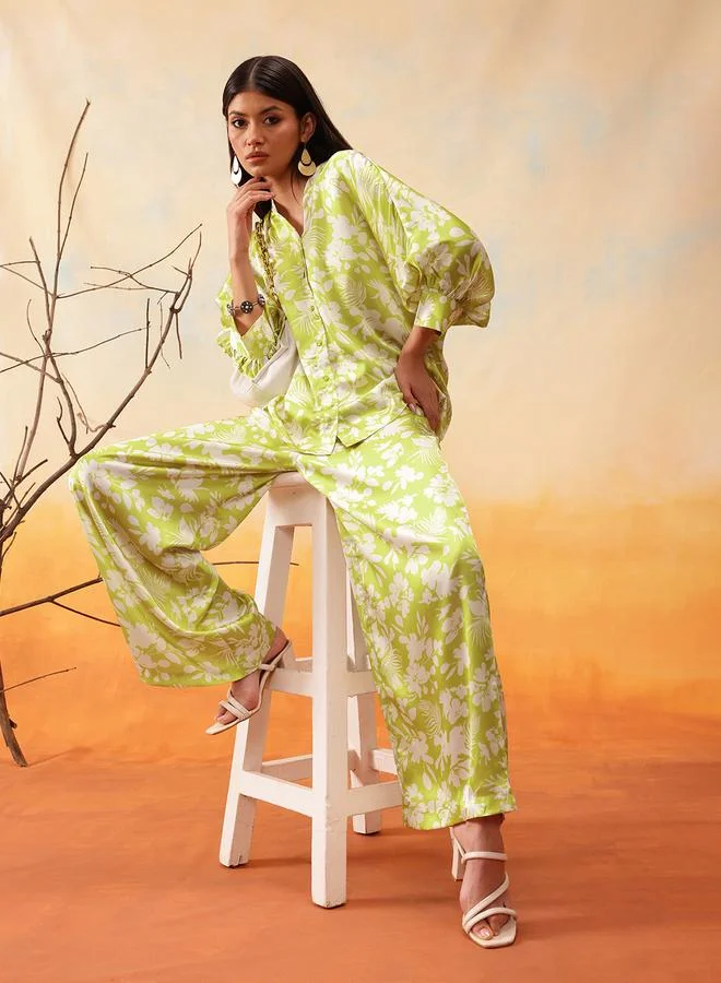 STREET 9 STREET 9 Floral Printed Balloon Sleeve Shirt with Trousers Set