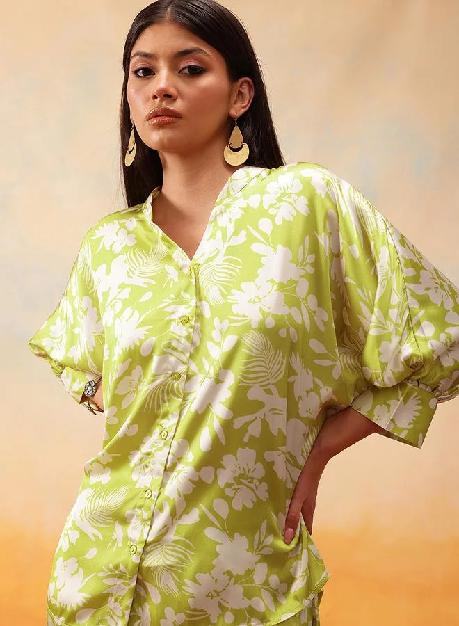 STREET 9 STREET 9 Floral Printed Balloon Sleeve Shirt with Trousers Set
