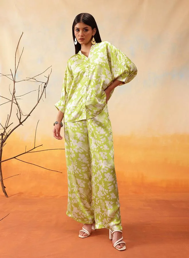 STREET 9 Floral Printed Balloon Sleeve Shirt with Trousers Set