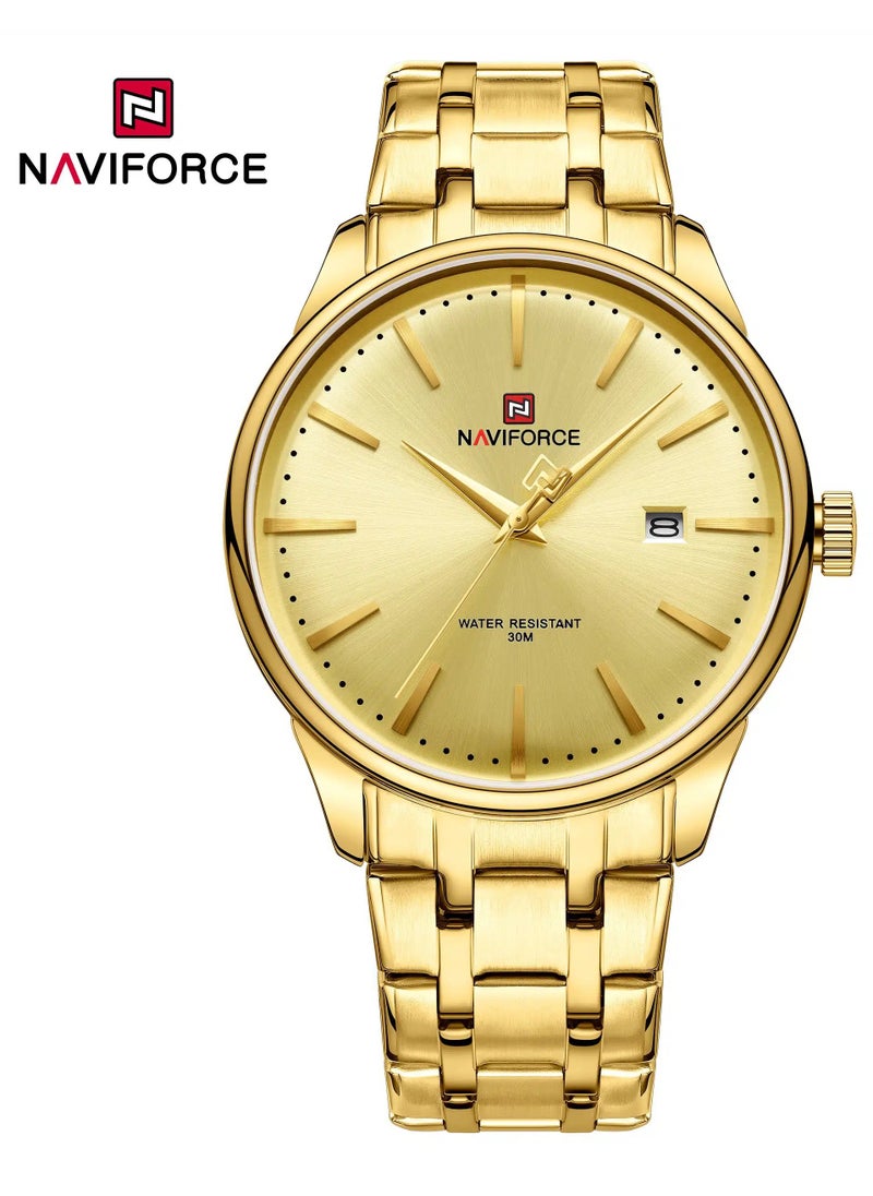 NAVIFORCE - Elegant Silver Stainless Steel Analog Wrist Watch for Men with Date Display Water Resistant Classic Design Quartz Movement Stylish Business and Casual Timepiece Durable Bracelet Comfortable Wear - Image 1