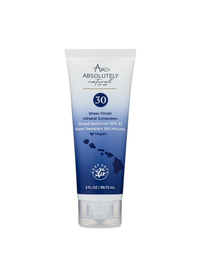 Absolutely Natural SPF 30 Mineral Sunscreen  Broad Spectrum Water Resistant Moisturizer Lotion For Body  Face  With NonNano Zinc Oxide Vitamin E  Antioxidants  Made in USA 3 Oz 