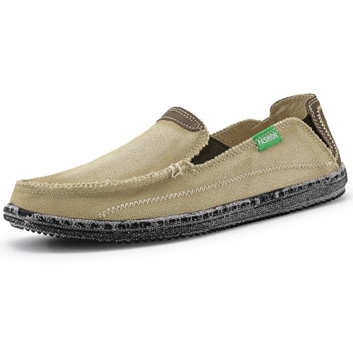 VILOCY Mens Slip on Deck Shoes Casual Canvas Loafers Summer Beach Boat Shoes Zero Drop Vintage Flat Tan US5 EU39 - Image 5