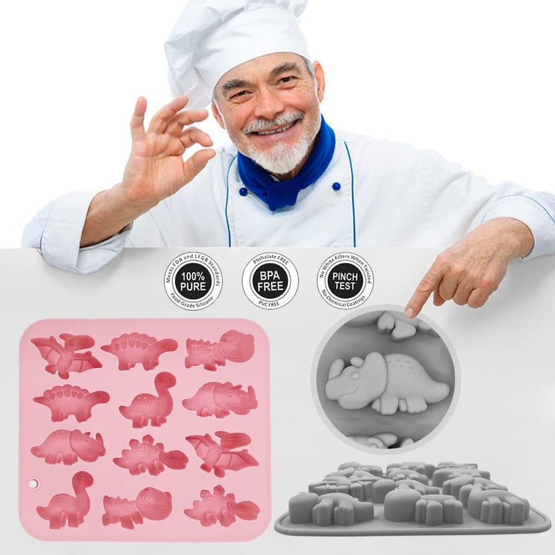 BENEKIY 2 Pack 3D Cute Dinosaur Silicone Molds 12 Cavity Dinosaur Themed Baking Mould Tray DIY Baking Tool for Easter Chocolate Cake Dessert Candy Mousse Pastry Handmade Soap Cupcake Topper - Image 5