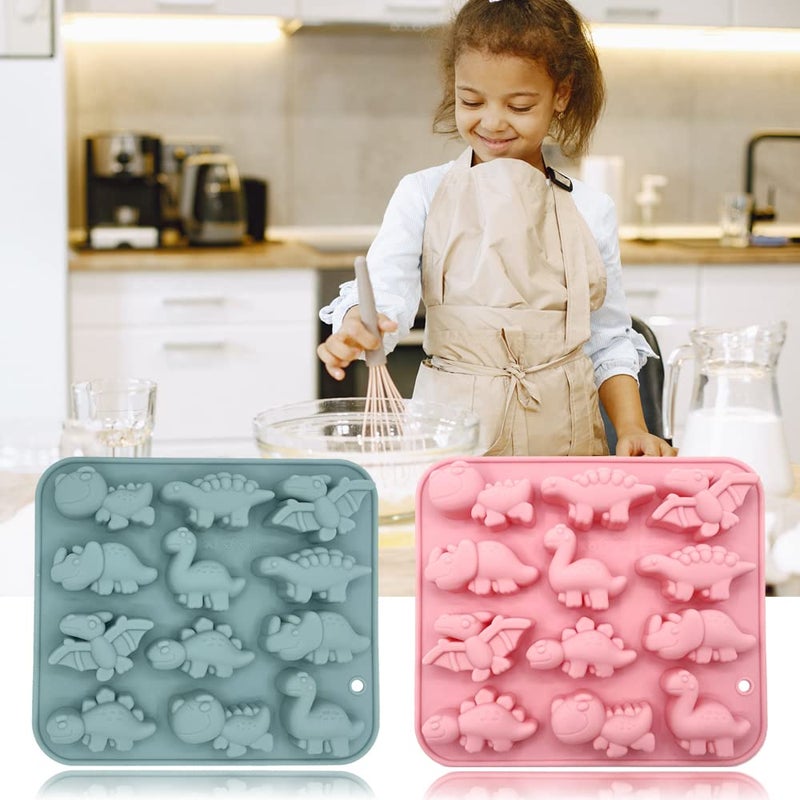 BENEKIY 2 Pack 3D Cute Dinosaur Silicone Molds 12 Cavity Dinosaur Themed Baking Mould Tray DIY Baking Tool for Easter Chocolate Cake Dessert Candy Mousse Pastry Handmade Soap Cupcake Topper - Image 4