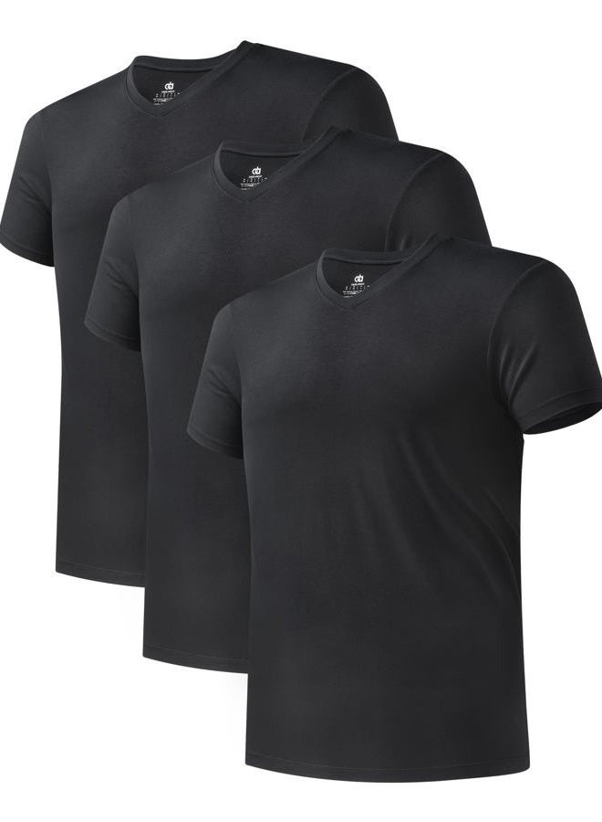 DAVID ARCHY Men's Undershirts Micro Modal Ultra Soft T-Shirts Stretch Moisture-Wicking V-Neck Tees for Men, 3-Pack (S, Black) - Image 1