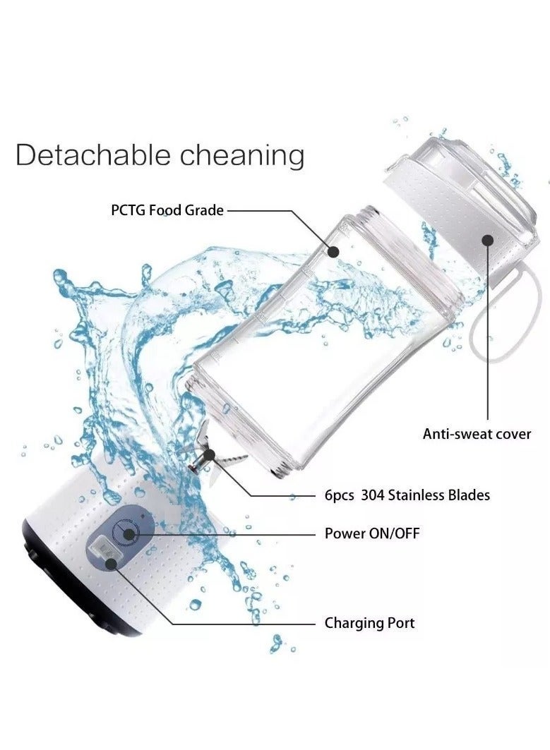 Portable Blender 380ml, USB Rechargeable Smoothie Maker with 6 Stainless Steel Blades, Personal Juicer Cup for Shakes, Juice, and Travel - Image 3