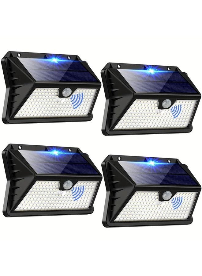 4 حزمة من مصابيح الحائط الخارجية بالطاقة الشمسية مع مستشعر حركة 185 LED 3 أوضاع أبيض بارد للحديقة - Image 1