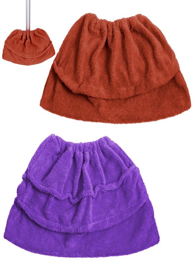 MBAIYO 2 Pack Broom Pads to Baseboard Cleaning Tool, Reusable Microfiber Sweep Broom Cloth Covers Base Board Cleaner Tool for Baseboards Molding Walls Ceiling Cleaning (Purple+Brown) - Image 1