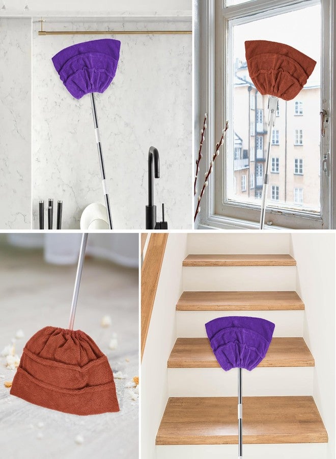 MBAIYO 2 Pack Broom Pads to Baseboard Cleaning Tool, Reusable Microfiber Sweep Broom Cloth Covers Base Board Cleaner Tool for Baseboards Molding Walls Ceiling Cleaning (Purple+Brown) - Image 2