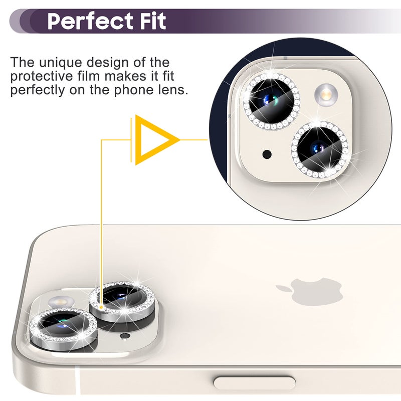Suoman for iPhone 14 6.1 inch / 14 Plus 6.7 inch Camera Lens Protector, 9H Tempered Glass Film, [Does not Affect Night Shots] Metal Frosted Diamonds Independent Protective Cover - Diamond Silver ï»¿ - Image 2