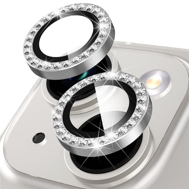 Suoman for iPhone 14 6.1 inch / 14 Plus 6.7 inch Camera Lens Protector, 9H Tempered Glass Film, [Does not Affect Night Shots] Metal Frosted Diamonds Independent Protective Cover - Diamond Silver ï»¿ - Image 1