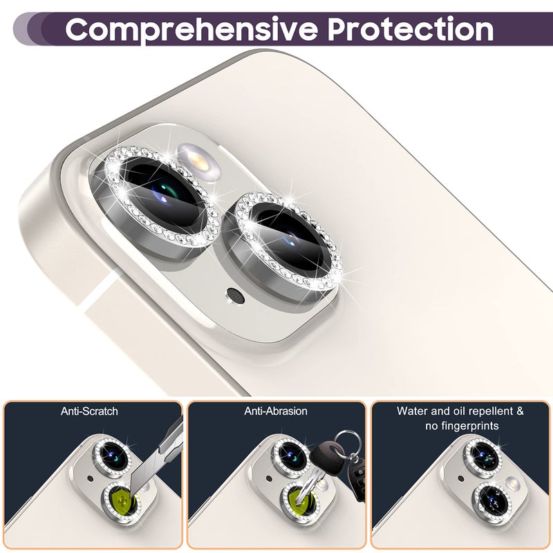Suoman for iPhone 14 6.1 inch / 14 Plus 6.7 inch Camera Lens Protector, 9H Tempered Glass Film, [Does not Affect Night Shots] Metal Frosted Diamonds Independent Protective Cover - Diamond Silver ï»¿ - Image 4