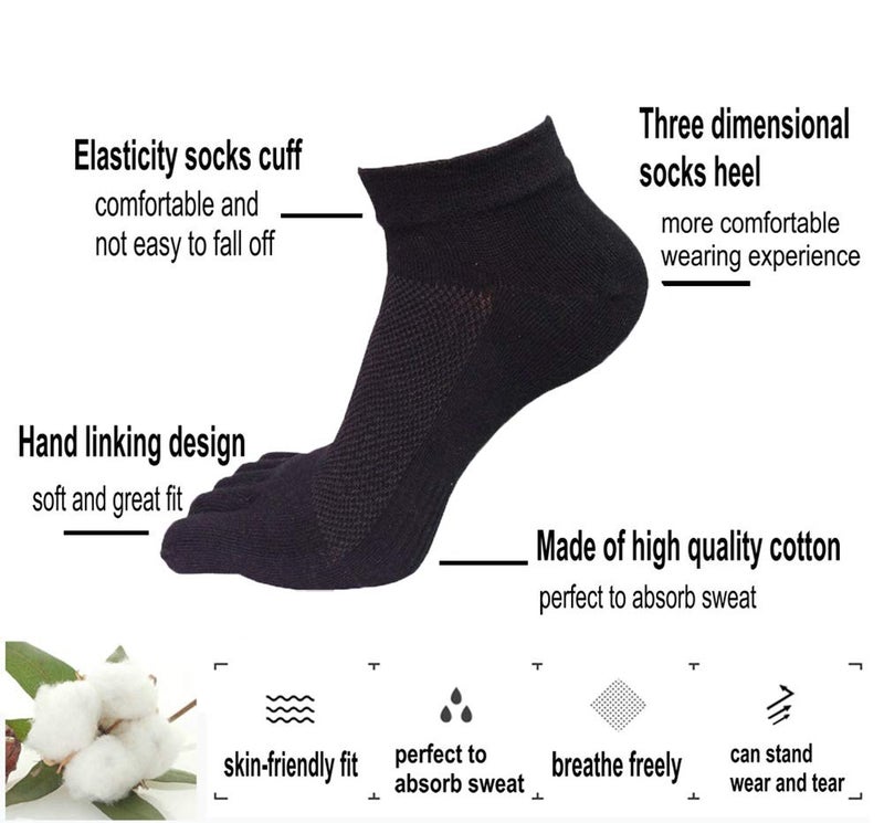 UBUMO Men's Five Finger Toe Socks Cotton Crew Casual Colorful Patterned 5/6 Pairs - Image 2