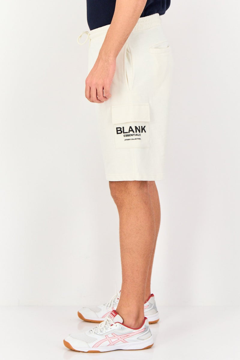 Blank Essentials Men Brand Logo Cargo Shorts, Off White - Image 4