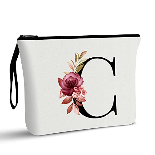 Vavabox A-Z Personalized Makeup Bag, Birthday Gifts for Women Mom, Gifts for Best Friend, Bride Bridesmaid Cosmetic bag (C, White) - Image 1
