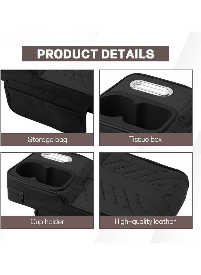 Soofam Car Center Console Armrest Pillow, 13.4"×7.5"×2" Leather Auto Arm Rest Cover with Pocket & Tissue Box & Cup Holder, Multifunctional Vehicle Armrest Cushion Pad, Car Accessories (Black) - Image 3