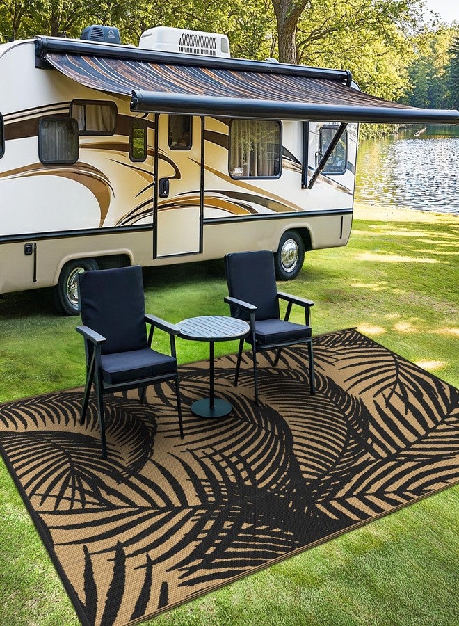 GENIMO Outdoor Rug 6' x 9' Waterproof for Patio Clearance, Reversible Plastic Straw Camping Carpet, Lightweight Mats for Rv, Backyard, Deck, Porch, Picnic, Beach, Balcony, Black & Brown - Image 2