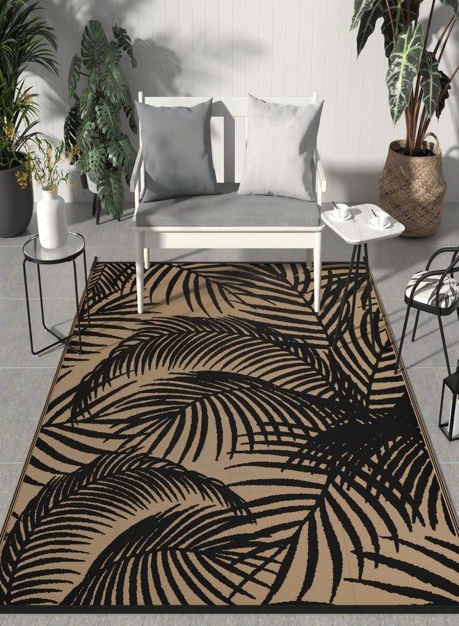 GENIMO Outdoor Rug 6' x 9' Waterproof for Patio Clearance, Reversible Plastic Straw Camping Carpet, Lightweight Mats for Rv, Backyard, Deck, Porch, Picnic, Beach, Balcony, Black & Brown - Image 1