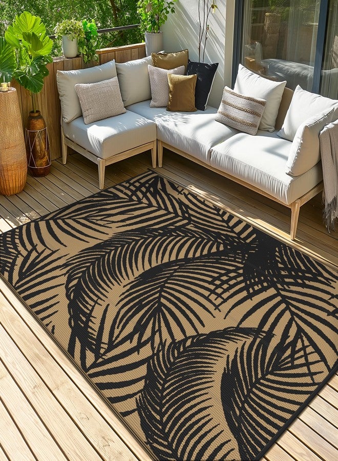 GENIMO Outdoor Rug 6' x 9' Waterproof for Patio Clearance, Reversible Plastic Straw Camping Carpet, Lightweight Mats for Rv, Backyard, Deck, Porch, Picnic, Beach, Balcony, Black & Brown - Image 4