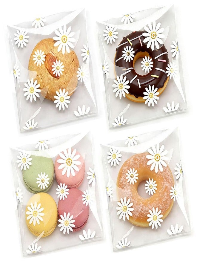 LTGICH 200PCS Self Adhesive Cookie Bags, 4x4 inch Daisy Printed Treat Bags, Spring Cookie Bakery Decorating favor bag, DIY Plastic Individual Biscuit Candy Bag - Image 1