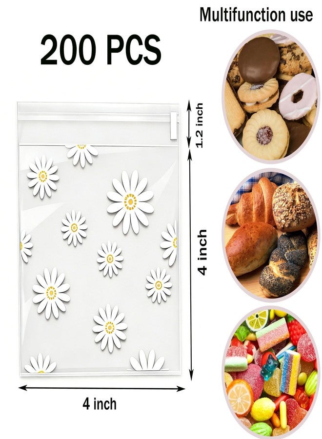 LTGICH 200PCS Self Adhesive Cookie Bags, 4x4 inch Daisy Printed Treat Bags, Spring Cookie Bakery Decorating favor bag, DIY Plastic Individual Biscuit Candy Bag - Image 2