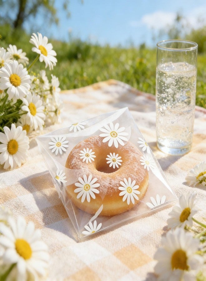 LTGICH 200PCS Self Adhesive Cookie Bags, 4x4 inch Daisy Printed Treat Bags, Spring Cookie Bakery Decorating favor bag, DIY Plastic Individual Biscuit Candy Bag - Image 3