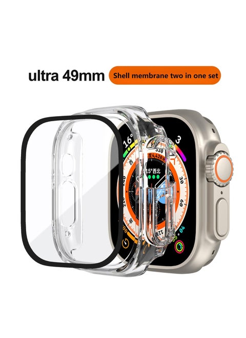 Tempered Glass Shell membrane two in one setfor Apple Watch Ultra, Compatible with Apple Watch Ultra Case Soft Plated TPU All Around Scratch-Proof Screen Protector Cover Shockproof case for 49mm