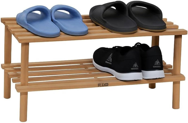 Fitto Wooden Shoe Rack 2 Tier, Natural Wood Color, 63x26x29.5cm - Image 1