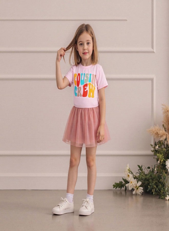 Ayalinggo Sibling Matching Outfits for Kids Little Girl Boy Short Sleeve Cousin Crew Shirt Colorful Print Summer Clothes (Pink Cousin, 6-7 Years) - Image 3