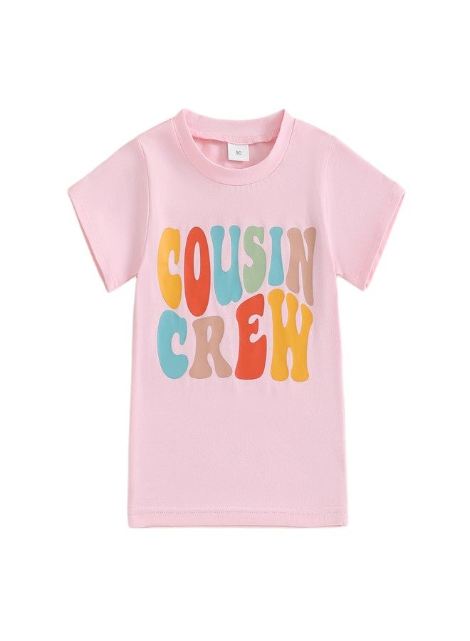 Ayalinggo Sibling Matching Outfits for Kids Little Girl Boy Short Sleeve Cousin Crew Shirt Colorful Print Summer Clothes (Pink Cousin, 6-7 Years) - Image 1